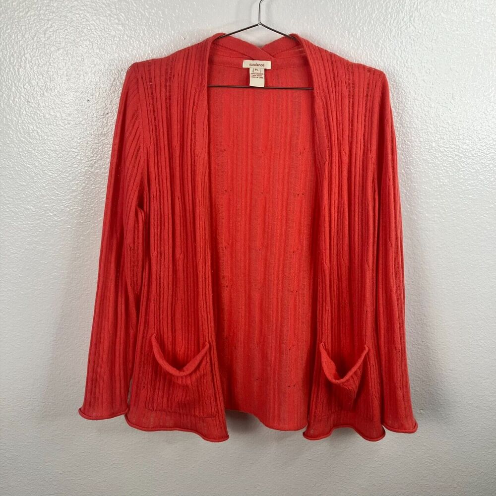 Sundance 100% Cashmere Open Cardigan Size LP Petite Pink Soft Lightweight Office